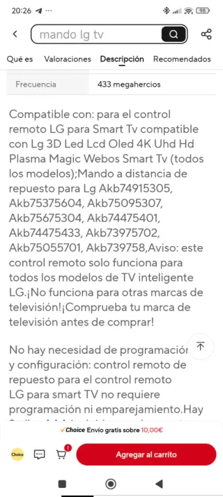 Mandos a Distancia TV LG Precio unitario