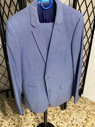 Traje de fiesta azul + zapatos saxo