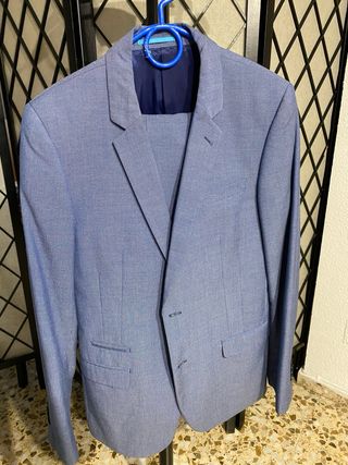 Traje de fiesta azul + zapatos saxo