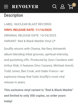 Soulfly Chama Vinilo Edición Limitada