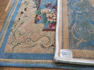 Alfombra grande floral beige y azul