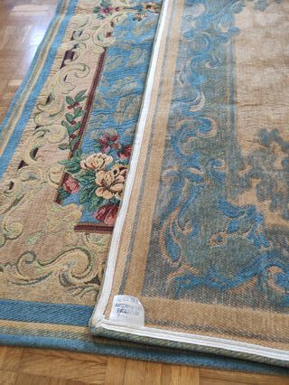 Alfombra grande floral beige y azul
