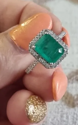 Anillo Plata 925 Diorita Verde con circonitas