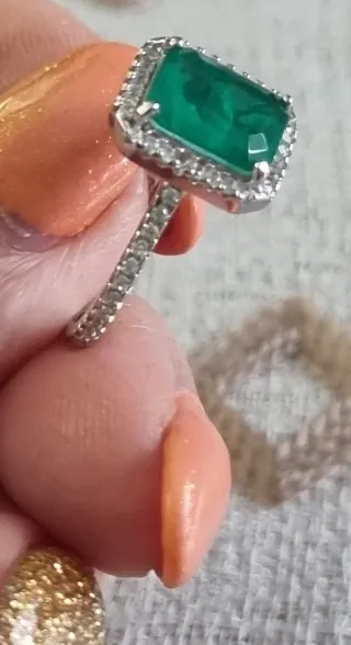 Anillo Plata 925 Diorita Verde con circonitas