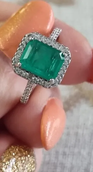 Anillo Plata 925 Diorita Verde con circonitas