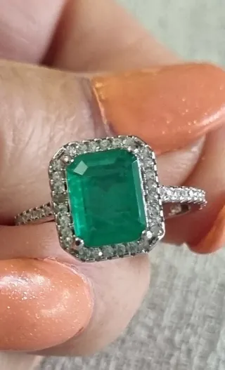 Anillo Plata 925 Diorita Verde con circonitas