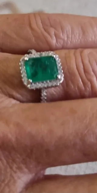Anillo Plata 925 Diorita Verde con circonitas