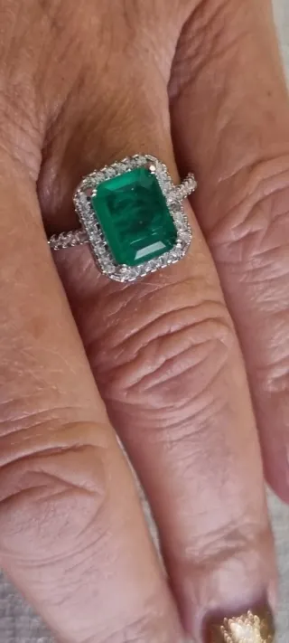 Anillo Plata 925 Diorita Verde con circonitas
