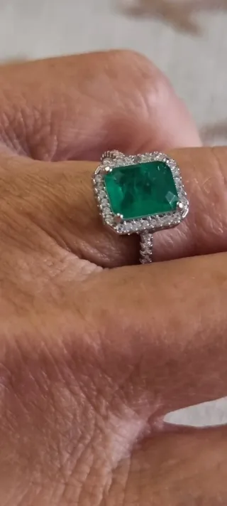 Anillo Plata 925 Diorita Verde con circonitas