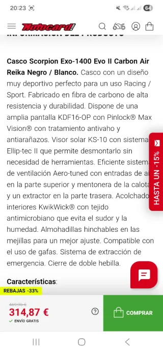 Casco Scorpion Exo-1400 Evo II Carbon Air, Talla L