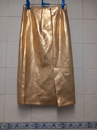Falda dorada Zara fiesta talla S