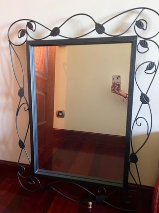 Consola recibidor cristal y metal + espejo