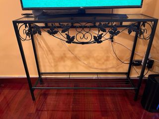 Consola recibidor cristal y metal + espejo