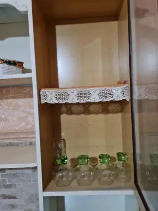 Armario antiguo de madera y cristal