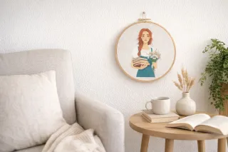 Tela ricamata con illustrazione di una lettrice