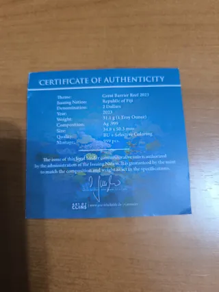 Onza de Plata Barrera Coralina