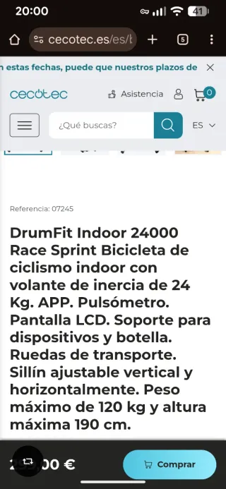Bicicleta Indoor Cecotec Drumfit 24000