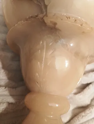 Jarrón ánfora lampara de alabastro tallado antiguo