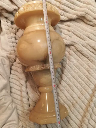 Jarrón ánfora lampara de alabastro tallado antiguo