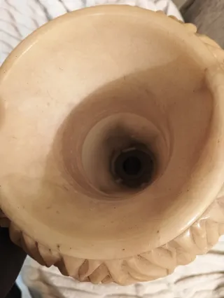 Jarrón ánfora lampara de alabastro tallado antiguo