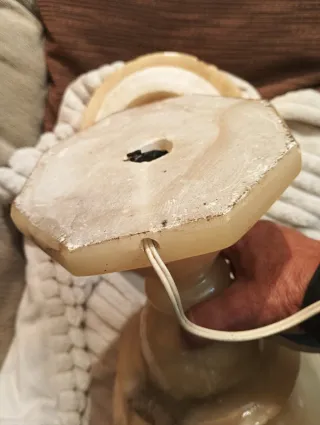 Jarrón ánfora lampara de alabastro tallado antiguo