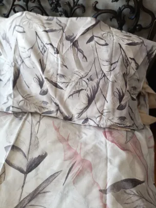 Funda nórdica hojas rosa y blanco