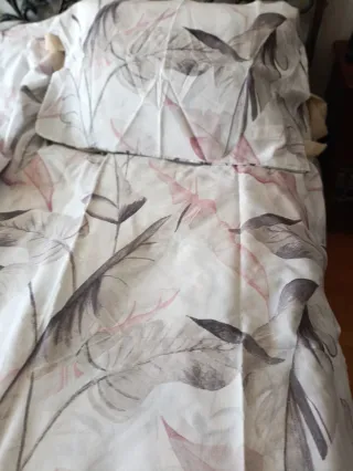 Funda nórdica hojas rosa y blanco