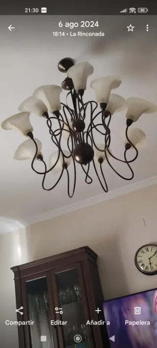 Lámpara de salón bronce y cristal