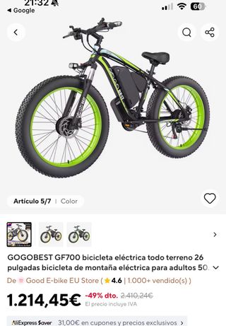 Bicicleta Eléctrica GOGOBEST GF700 Verde