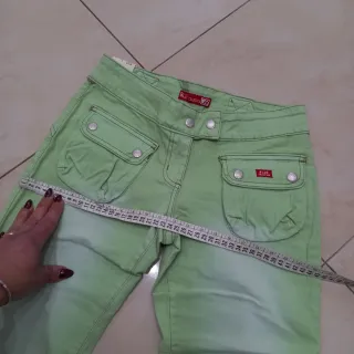 Pantaloni chino verde flare Y2K cargo