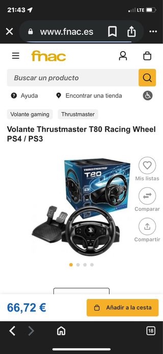 Volante Thrustmaster T80 Racing Wheel PS4/PS3