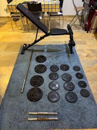 Banco de pesas ajustable y kit mancuernas