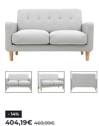 Sofá nórdico tejido gris claro 2 plazas LUNA