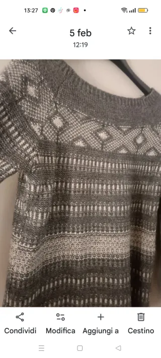 Maglione fantasia collo barca grigio e bianco