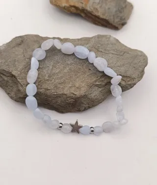 Pulsera Calcedonia Azul y Acero Estrella