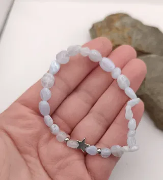 Pulsera Calcedonia Azul y Acero Estrella
