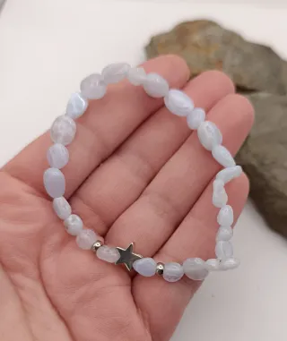 Pulsera Calcedonia Azul y Acero Estrella