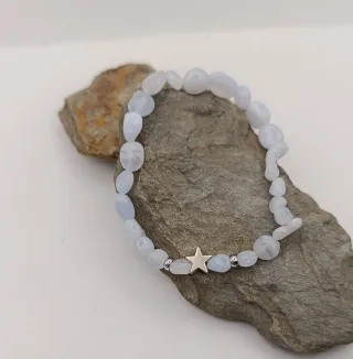 Pulsera Calcedonia Azul y Acero Estrella