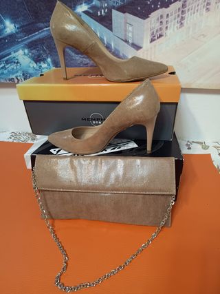 Tacones y Cartera Daniela T38 Beige/Dorado
