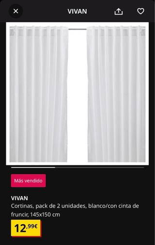 Cortinas VIVAN blancas 145x150 cm (2 uds)
