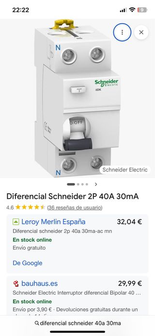 2 x Diferencial Schneider 2P 40A 30mA