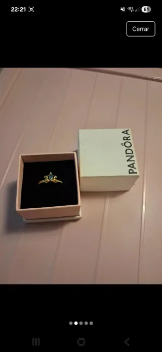 Anillo Pandora Corona Azul y Dorado
