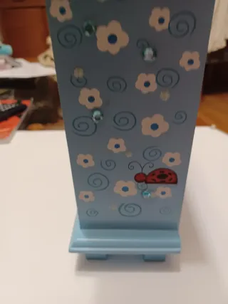 Joyero infantil azul con flores y mariquita