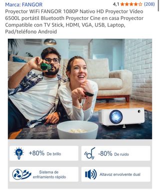 Proyector LED FANGOR 1080P + Pantalla + sop. Techo