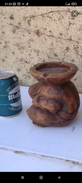 Talla madera maciza El Pensador cenicero vintage