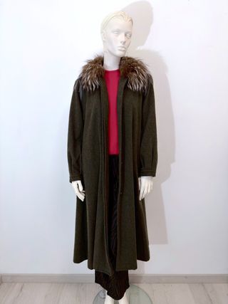 Cappotto donna lana misto, collo pelliccia