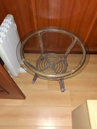 Conjunto Muebles Ratán Mesa Cristal