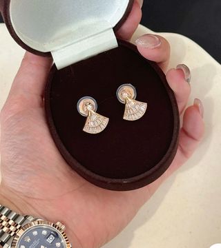 Pendientes oro champán abanico