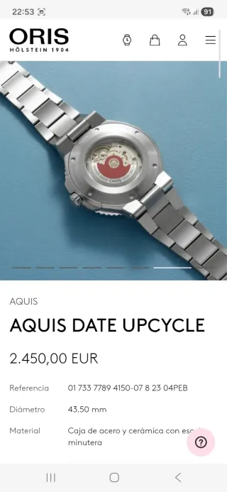 Reloj Oris Aquis Date Upcycle