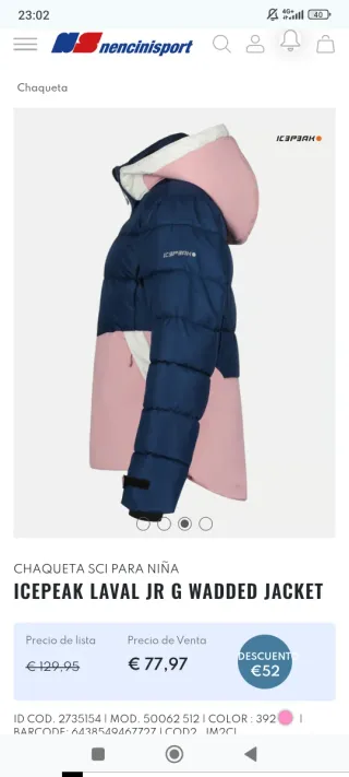 Chaqueta esquí Icepeak niña T.14-16